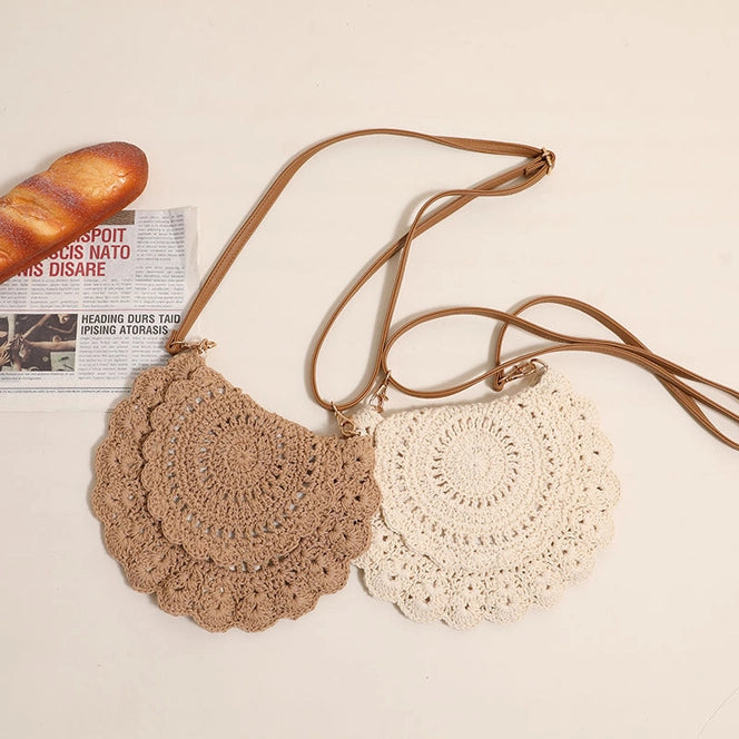 Flounce Hollow Out Woven Shoulder Bag