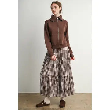 Forest Gingham Tiered Maxi Skirt