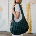 Kaydid Forest Green Oversized Quilted Hobo Tote Bag