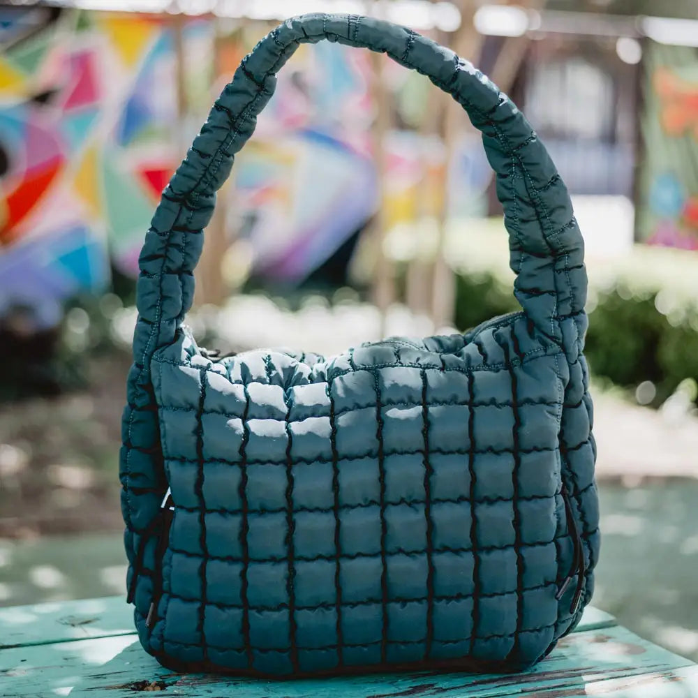 Kaydid Forest Green Oversized Quilted Hobo Tote Bag