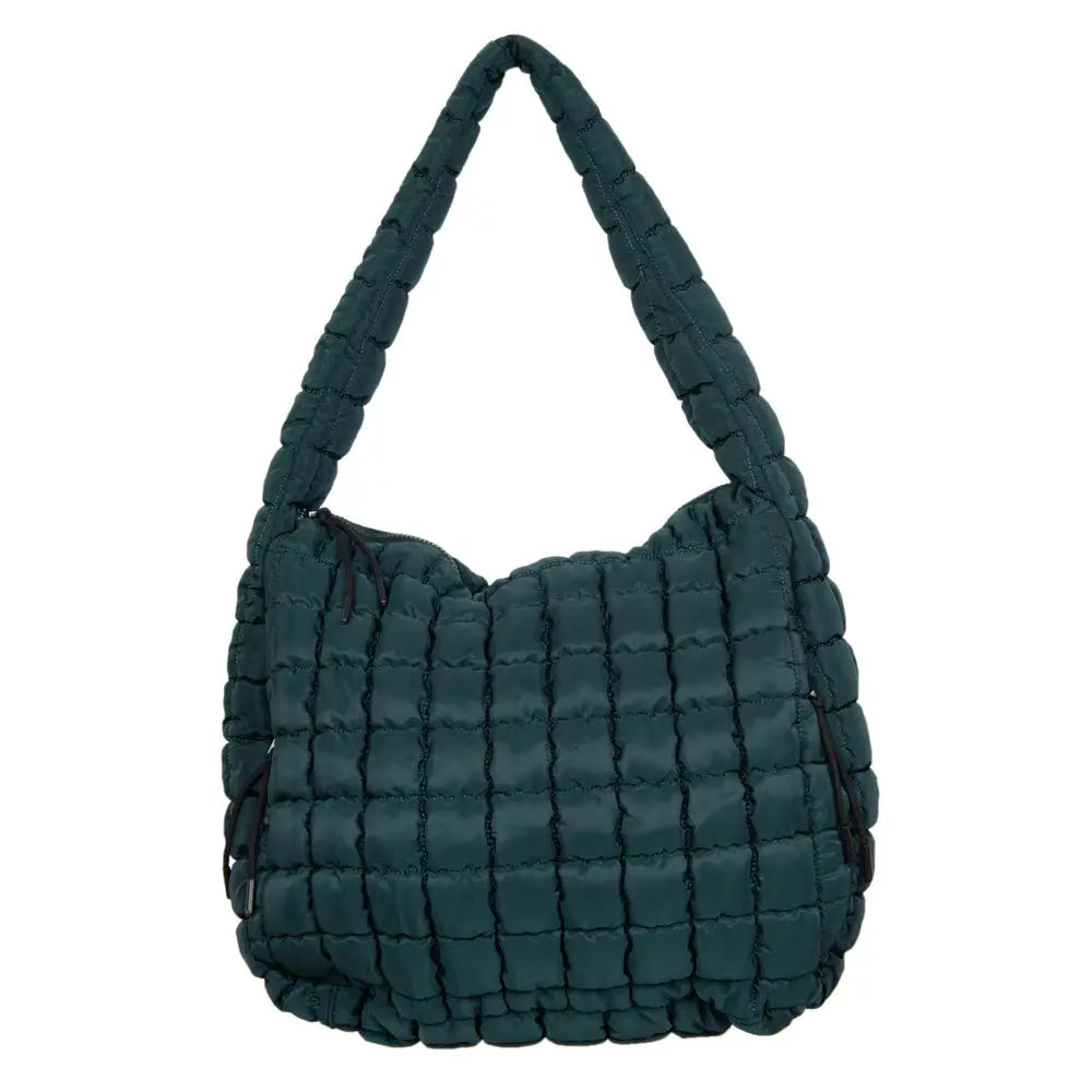 Kaydid Forest Green Oversized Quilted Hobo Tote Bag