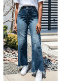 Frayed Edge Pocket Casual Daily Ankle-Length High Rise Denim Pants