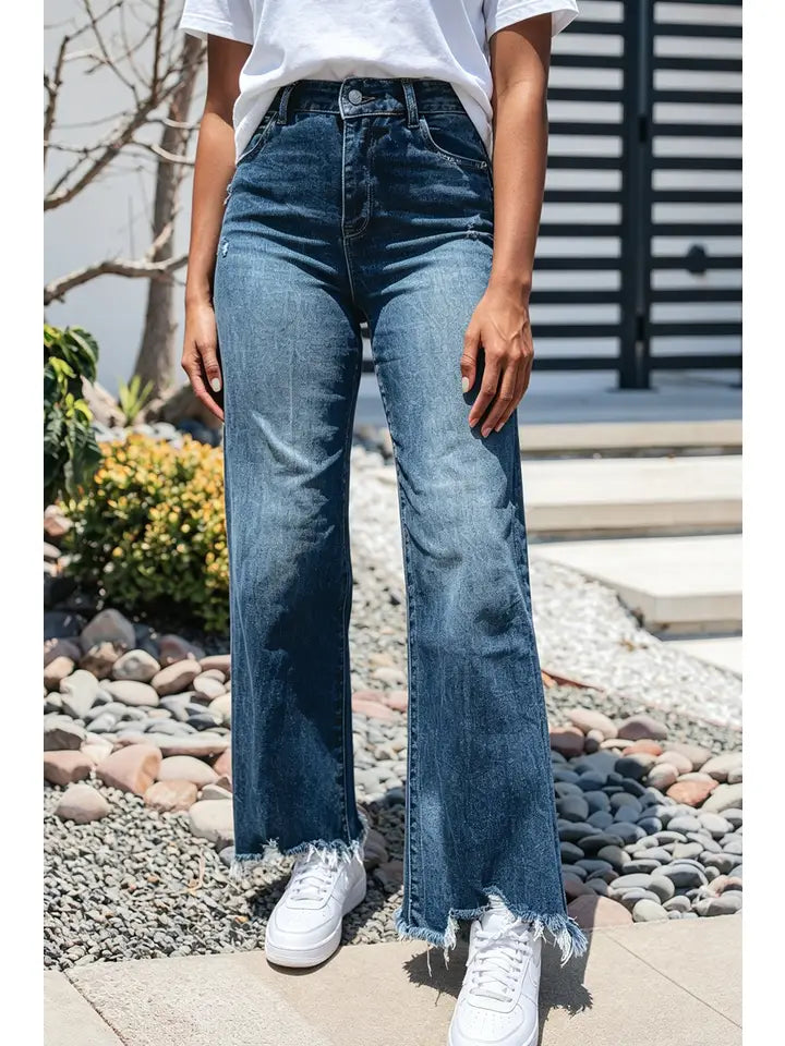 Frayed Edge Pocket Casual Daily Ankle-Length High Rise Denim Pants