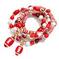 Game Day Beaded Stretch Bracelet Featuring Heishi Beads, Gold Tones, & Foot Ball Charms