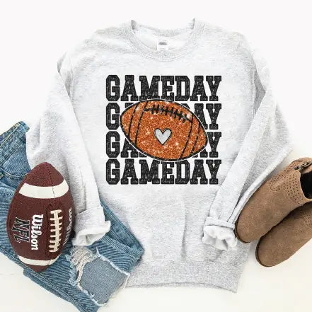 Game Day Faux Glitter Football- Football Graphic Sweatshirt