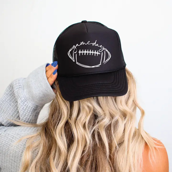 Game Day Football Dtf Printed Black Trucker Hat