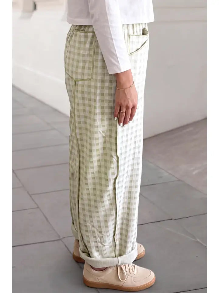 Gingham Drawstring Elastic Waist Pants