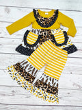 Girls Cheetah Printed Bell Bottom Pants Set