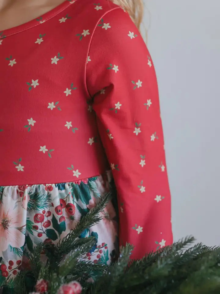 Girls Avery Long Sleeve Tiered Christmas Holiday Twirl Dress