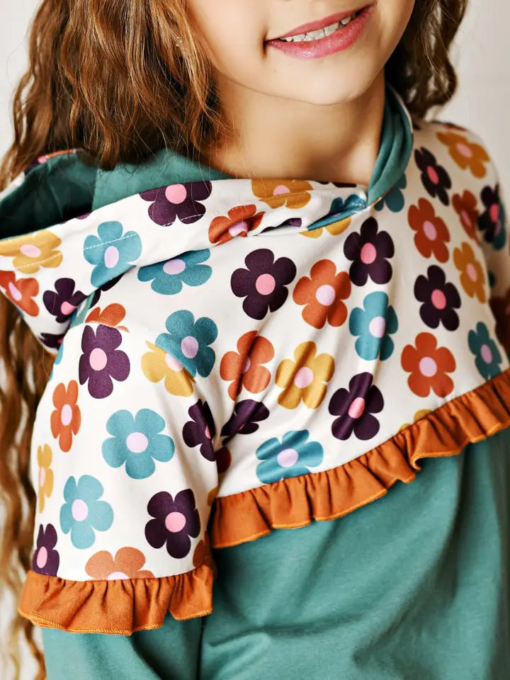 Girls Molly Forest Green Floral Winter Fall Hooded Sweat Set