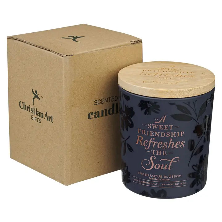 Glass Candle W/Bamboo Lid Navy Sweet Friendship