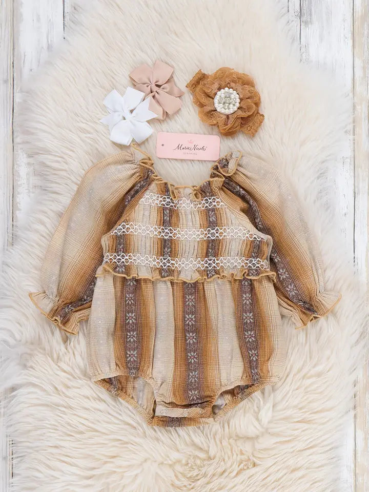 Golden Plaid 100% Cotton Smocked Bubble Romper