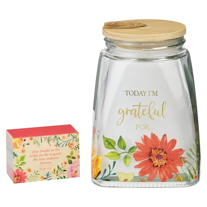 Gratitude Jar w/ Cards Glass Today I'm Grateful For