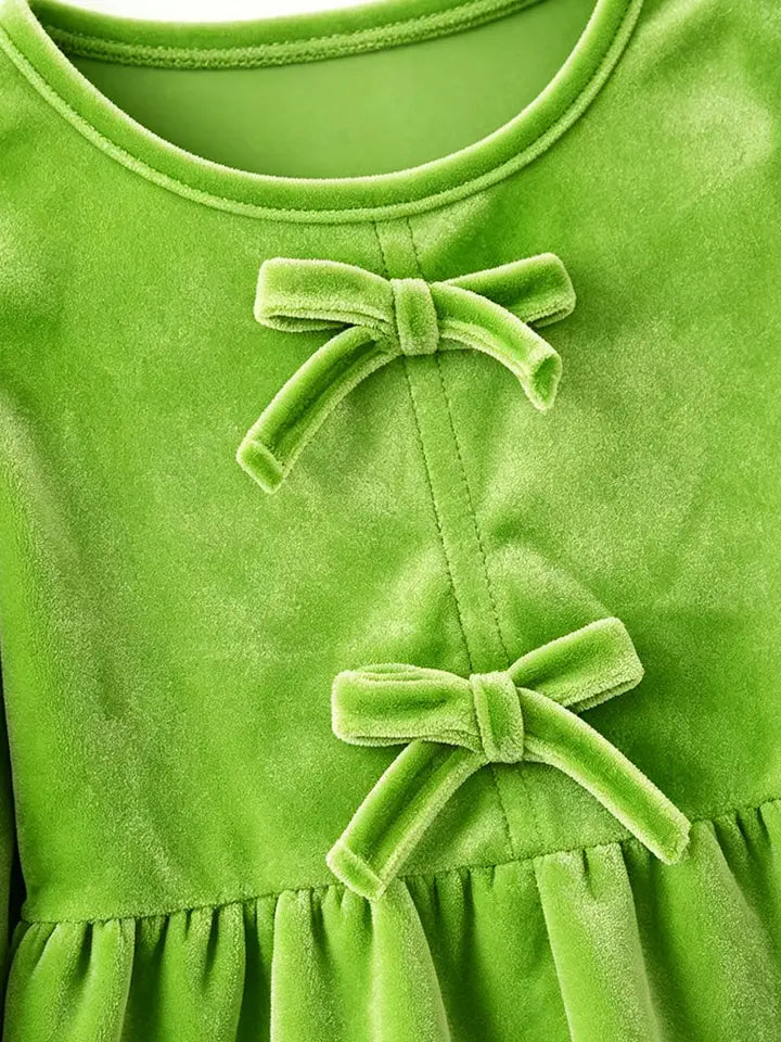 Green Faux Velvety Tunic and Red Pants