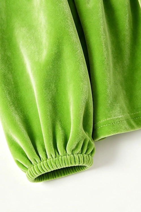 Green Faux Velvety Tunic and Red Pants