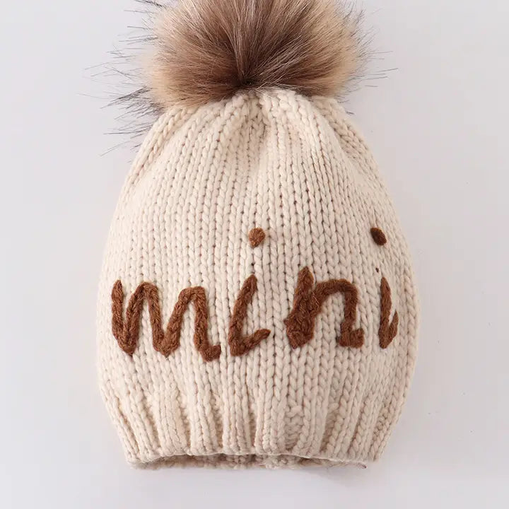 Hand Embroidered Pom Pom Beanie Hat Mommy&Me