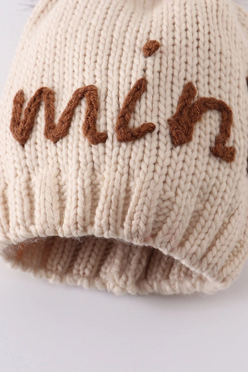 Hand Embroidered Pom Pom Beanie Hat Mommy&Me
