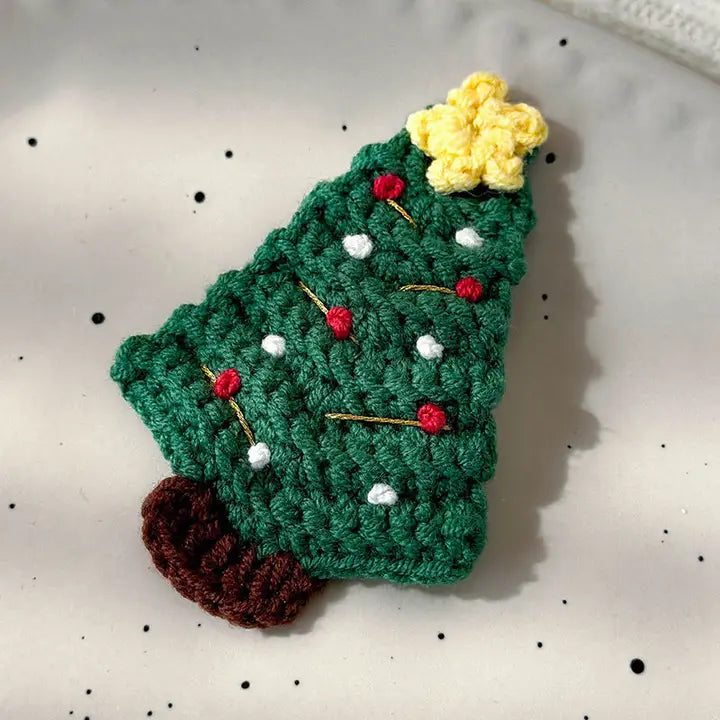 Handmade Crochet Christmas Tree No Crease Hair Clip