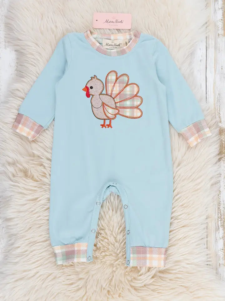 Happy Little Turkey Embroidered Romper