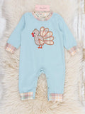 Happy Little Turkey Embroidered Romper