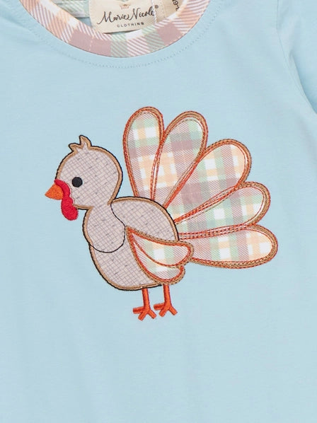 Happy Little Turkey Embroidered Romper