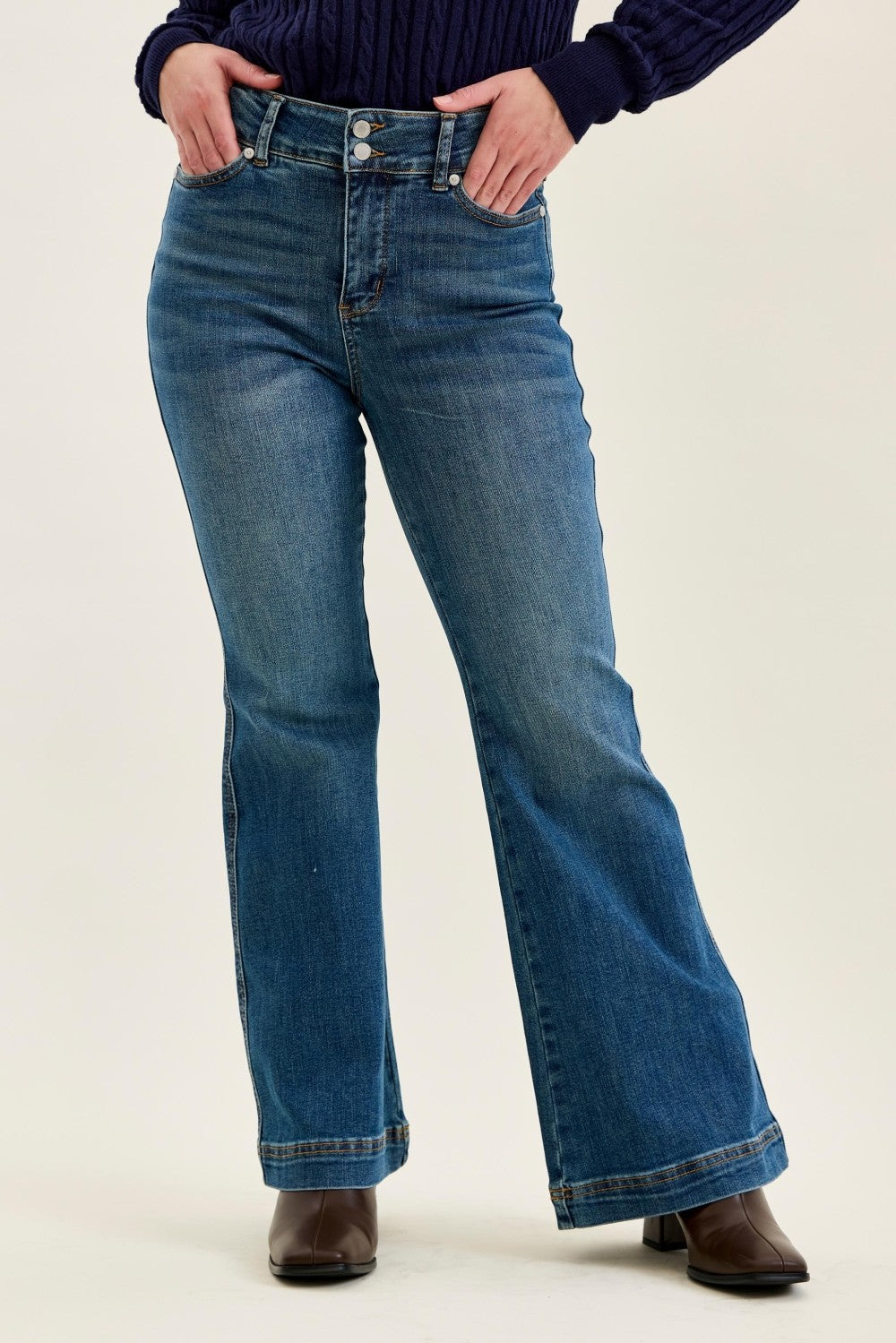 Judy Blue Hw Petite Flare Tummy Control Double Button Wb