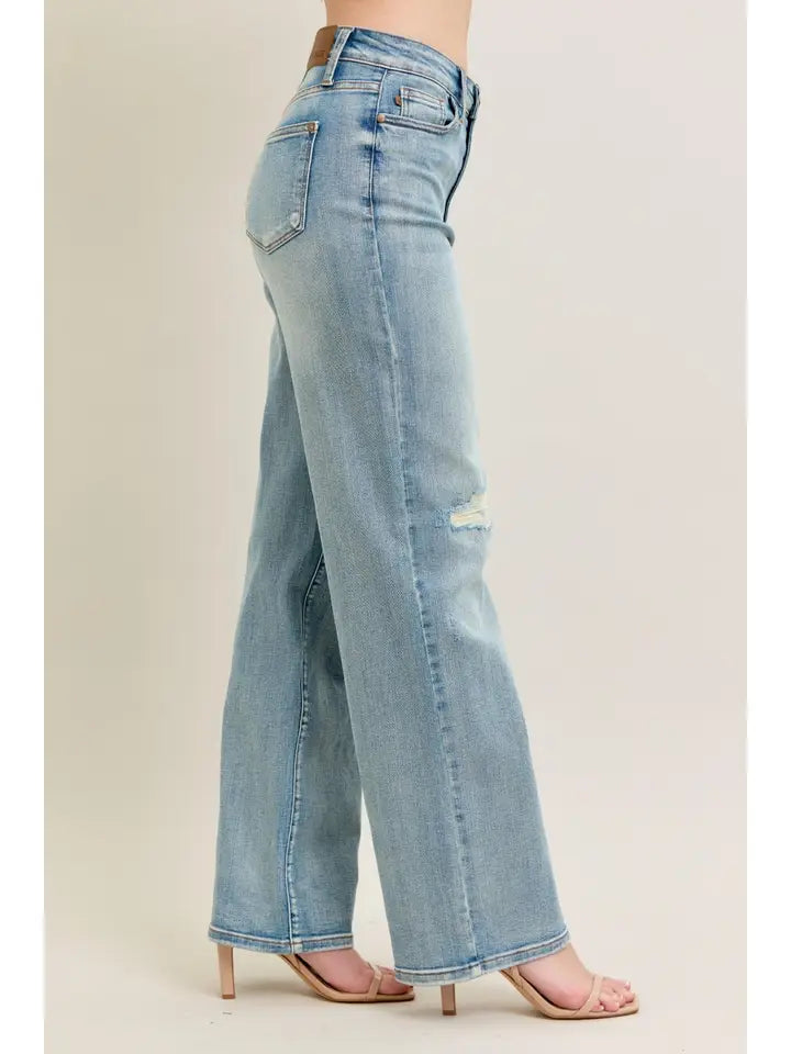 Judy Blue Hw Destroy & Knee Patch Straight Jeans
