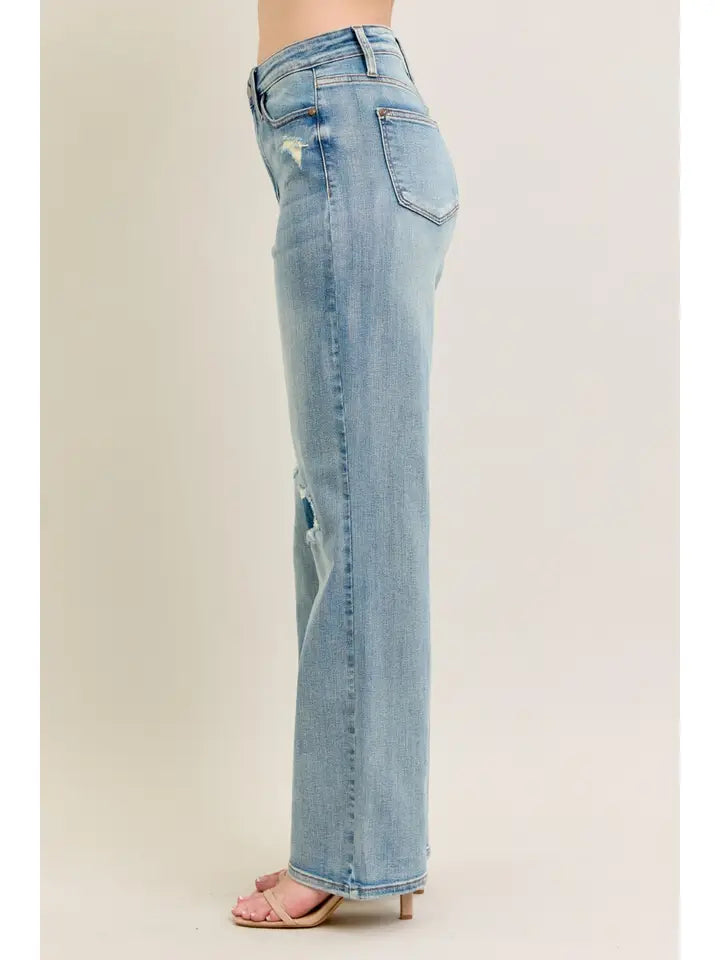 Judy Blue Hw Destroy & Knee Patch Straight Jeans