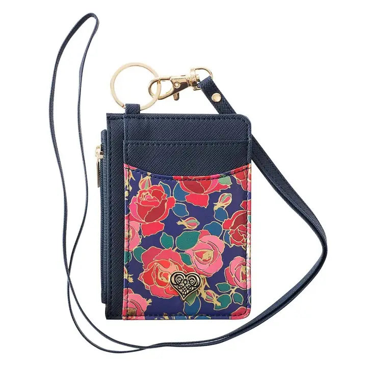 Id Card Holder Navy/Navy Floral Printed Filagree Heart Badge