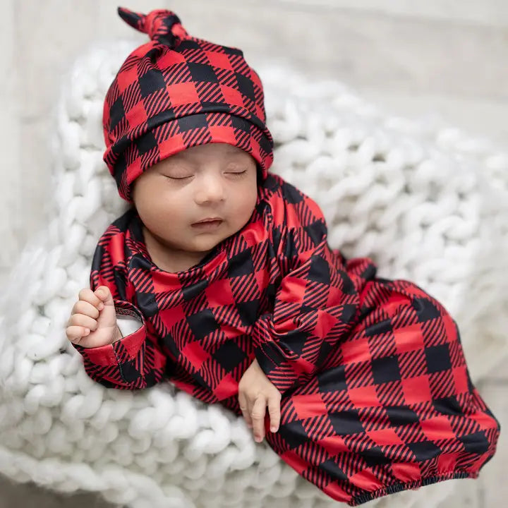 Infant Unisex Buffalo Check Baby Gown and Hat