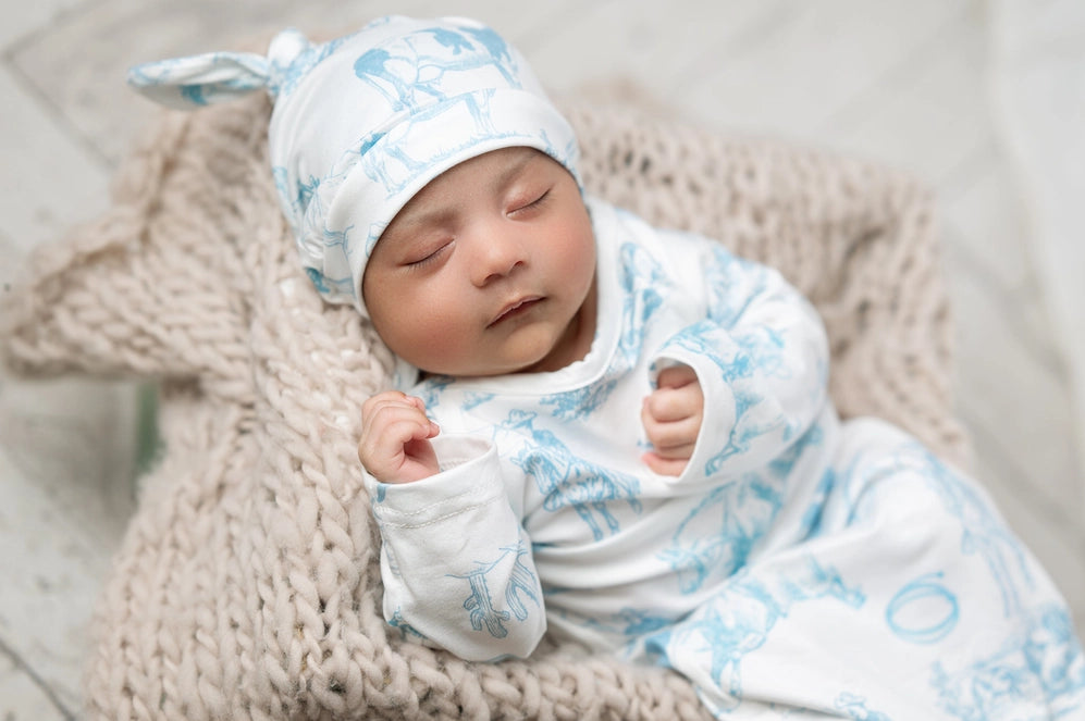 Infant Unisex Cowboy Baby Gown and Hat Set