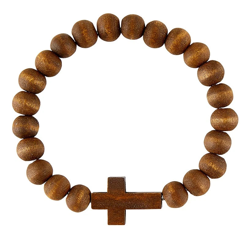 Wood Bead Cross Bracelet - Dark Brown