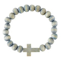 Wood Bead Cross Bracelet - Grey