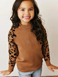 Kids Brown Leopard Print Crew Neck Fall Winter Sweater