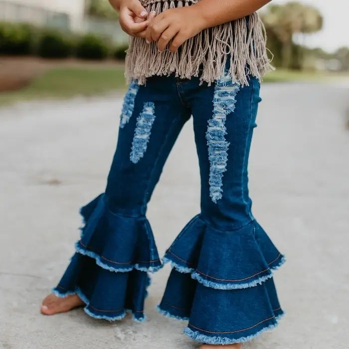 Kids Denim Double Ruffle Jeans Pant