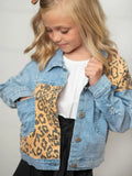 Kids Leopard Patch & Light Wash Denim Button Pocket Jacket