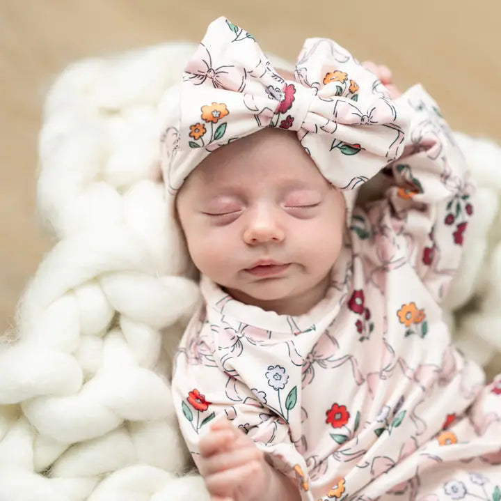Kids Mod Pink Floral Bow Baby Gown Set