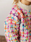 Kids Rainbow Colored Knit Texture Crew Neck Fall Sweater