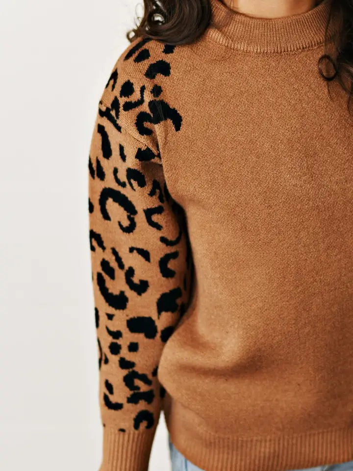 Kids Brown Leopard Print Crew Neck Fall Winter Sweater