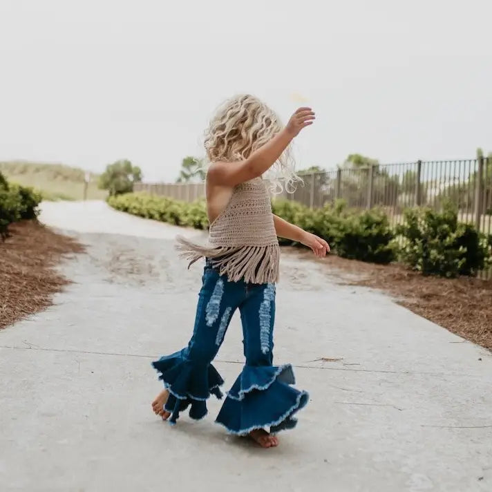 Kids Denim Double Ruffle Jeans Pant