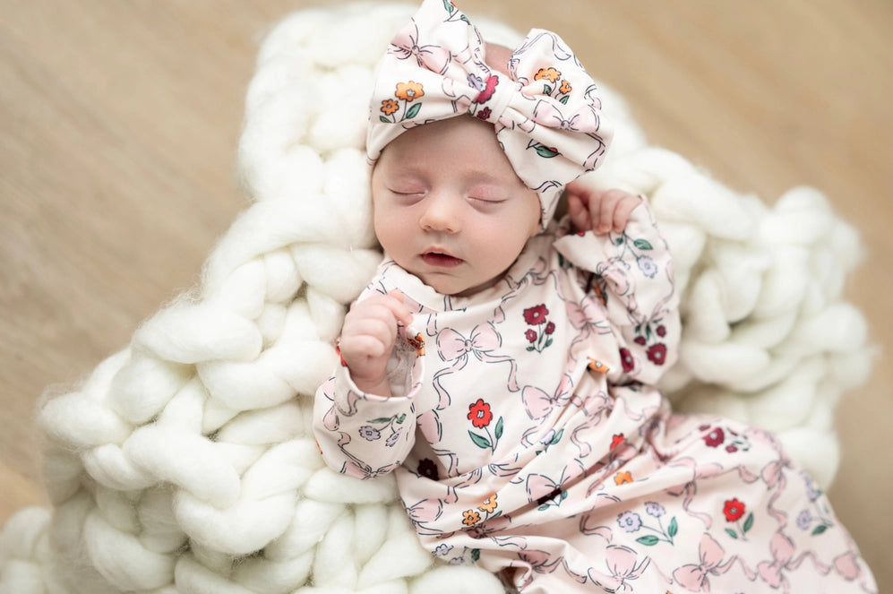 Kids Mod Pink Floral Bow Baby Gown Set