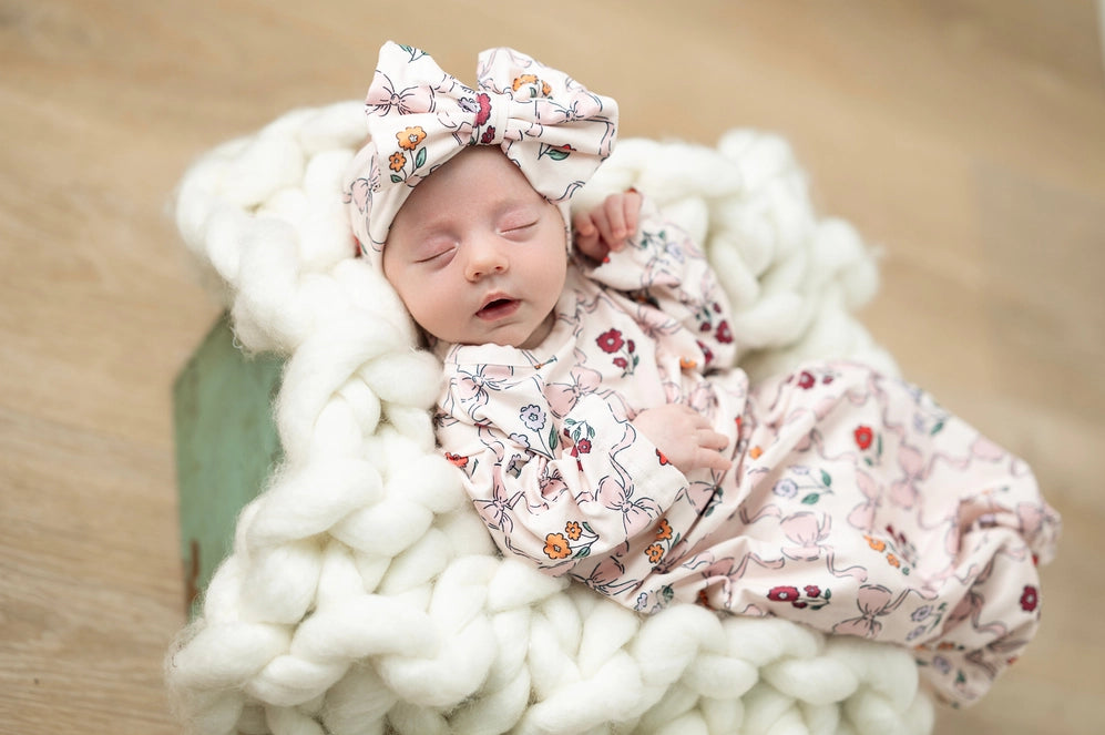 Kids Mod Pink Floral Bow Baby Gown Set