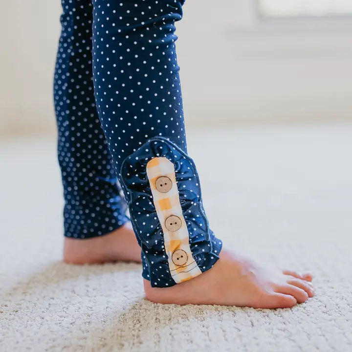 Kids Navy & Mustard Gingham Check Button Pocket Pant Set