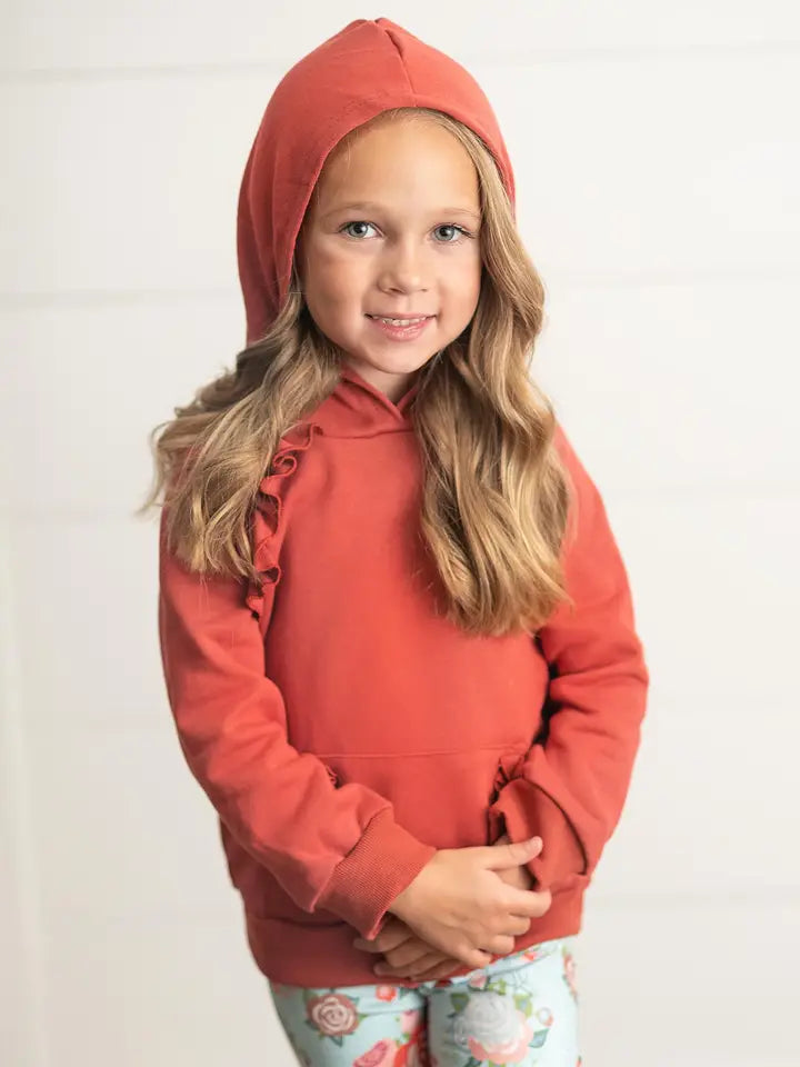 Kids Rust Pocket Ruffle Hoodie Shirt & Leggings Fall Set
