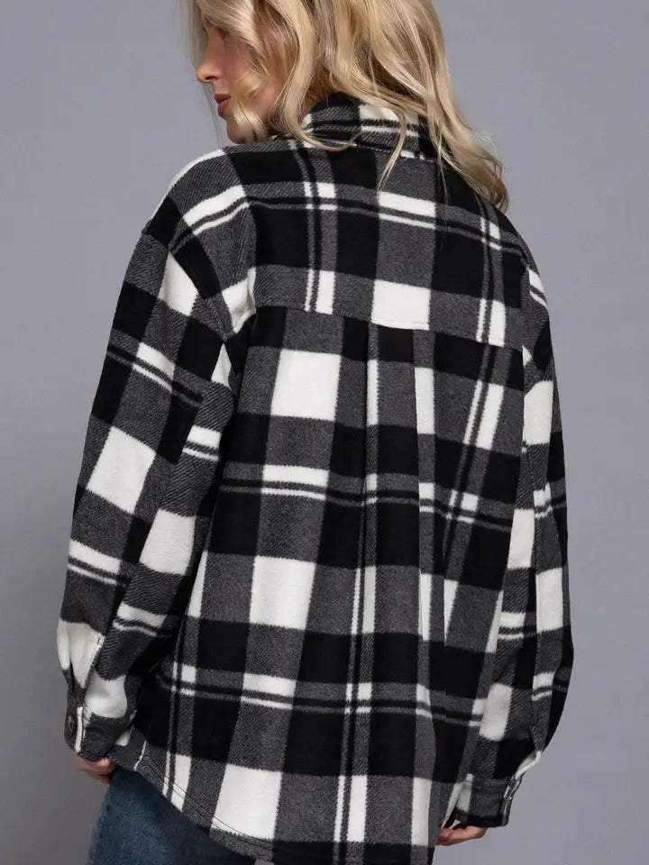 Long Sleeve Check Printed Fleece Shacket