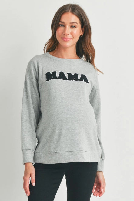 Mama Crewneck Nursing Maternity Gray Pullover Sweatshirt