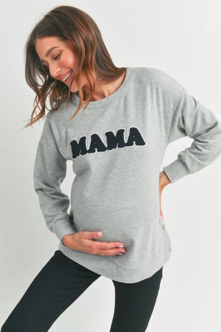 Mama Crewneck Nursing Maternity Gray Pullover Sweatshirt