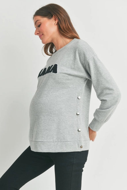 Mama Crewneck Nursing Maternity Gray Pullover Sweatshirt