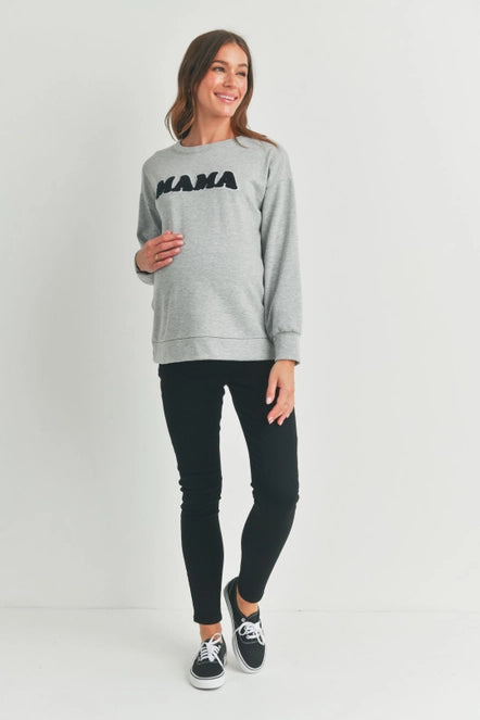 Mama Crewneck Nursing Maternity Gray Pullover Sweatshirt