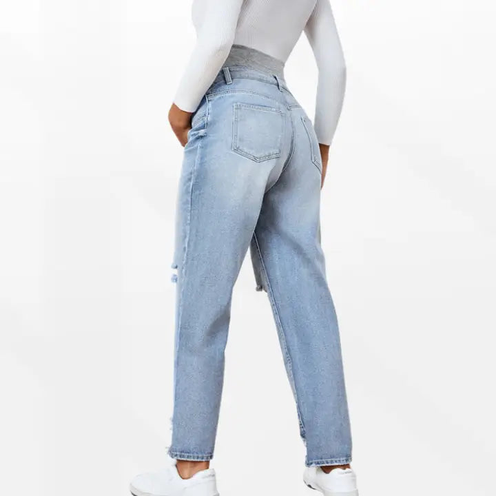 Maternity Distressed Straight Leg Jeans with Belly Panel